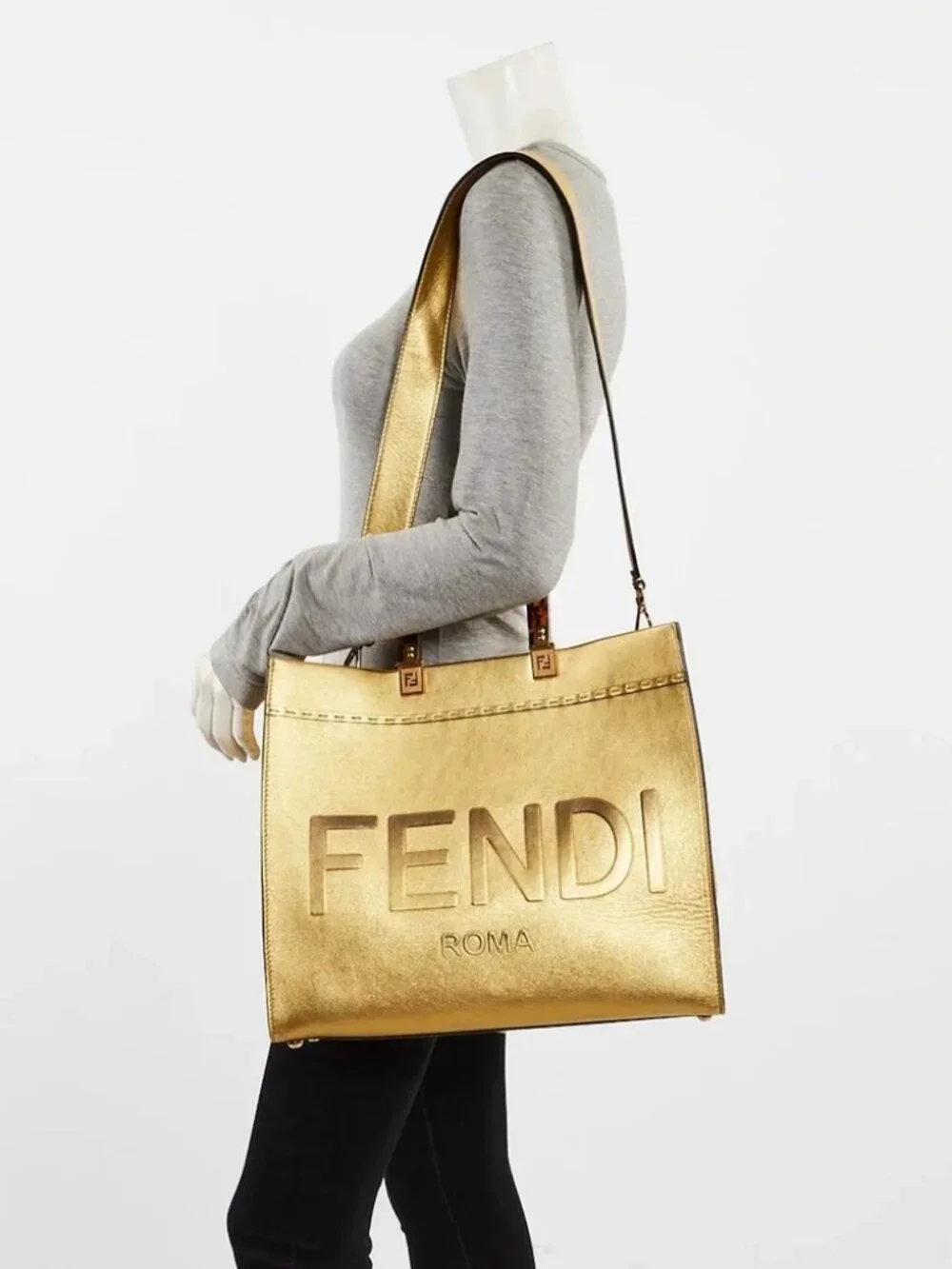 Fendi Gold Leather Medium Sunshine Tote Bag -8BH386 - Picture 2 of 11